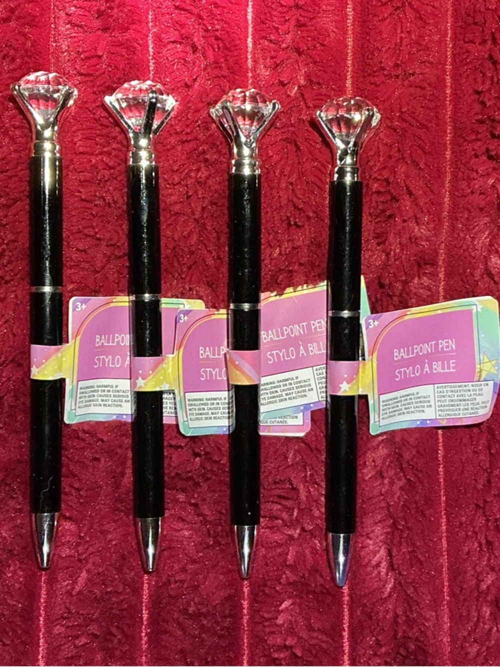 Black Diamond-Top Ballpoint Pens — Pack of 4